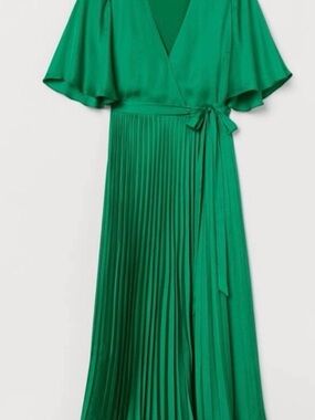 H&M Emerald Green Pleated Wrap Maxi Dress - Size M